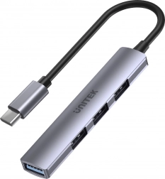 UNITEK hub USB‑C 4× USB‑A (1× 5 Gbps + 3× USB 2.0) en aluminium