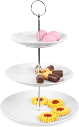 Présentoir à étages en porcelaine blanche 3 niveaux 35 cm