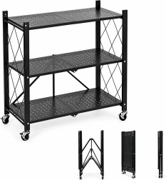 Étagère métallique pliable à roulettes avec 3 niveaux ModernHome
