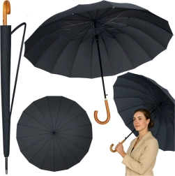 Grand parapluie automatique avec poignée en bois, 24 baleines, 115 cm, noir