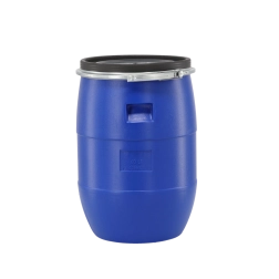 Fût en plastique 60 l avec cerclage métallique, bleu