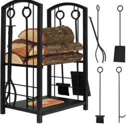 Support pour bois de cheminée avec accessoires