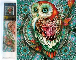 Peinture diamant 7D – chouette sur mandala bleu 30 × 30 cm