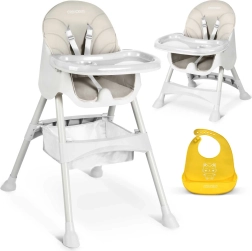 Chaise haute 3-en-1 avec tablette et bavoir en silicone RICOKIDS Milo, gris