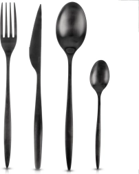 Ensemble de couverts en acier inoxydable, noir, pour 6 personnes, 24 pièces