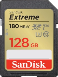 Carte mémoire sandisk extreme sdxc 128 go uhs‑i u3 v30 180/90 mo/s