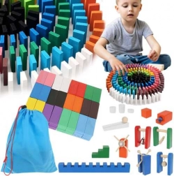 Domino en bois et piste à billes, 407 pièces avec sac