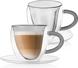 Tasses isothermes à double paroi avec soucoupes 160 ml, forme de cœur, 2 pièces
