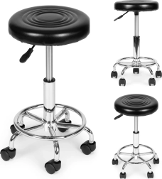 Tabouret cosmétique et médical pivotant avec dossier, noir ModernHome