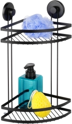 Étagère de douche d’angle en métal avec ventouses, 2 niveaux, noir 24 × 18 × 38 cm
