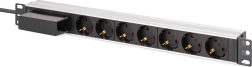 Barrette PDU Racková 19" avec interrupteur et disjoncteur C 16 A, 7x Schuko, câble 1,8 m, aluminium