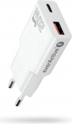 Chargeur secteur everActive GaN Super Slim 20 W avec USB‑C PD et USB‑A QC 3.0