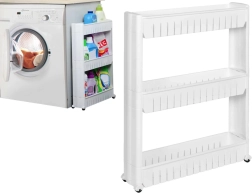 Armoire mobile blanche étroite sur roulettes pour machine à laver