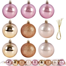 Set de boules de Noël incassables rose et or 6 cm, 9 pcs
