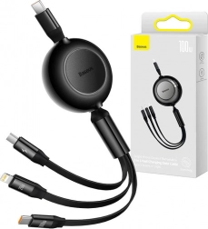 Baseus Bright Mirror 4 câble rétractable 3‑en‑1 USB‑C / Lightning / Micro USB 100 W, 1,1 m, noir