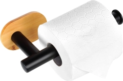 Porte-papier toilette mural en acier inoxydable et bambou, noir, 17 cm