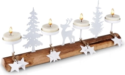Bougeoir blanc en bois pour 4 bougies chauffe-plat 40 × 6 × 16,5 cm