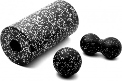 Ensemble de massage 3en1 avec rouleau et balles – Noir et blanc