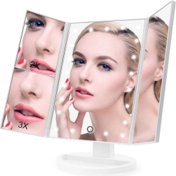 Miroir cosmétique LED avec éclairage et grossissement 2x/3x, blanc