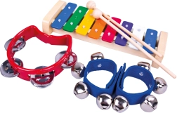 BINO set de 3 instruments de musique pour enfants (xylophone, tambourin, grelots)