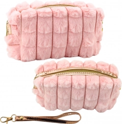 Trousse de toilette en peluche rose avec poignée