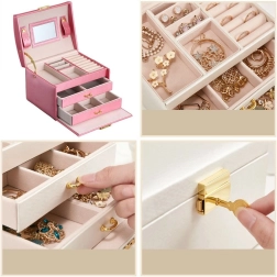 Coffret à plusieurs niveaux LELANI, boîte à bijoux premium - rose foncé