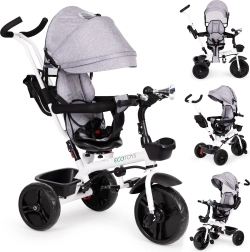 Tricycle pour enfant avec siège rotatif 360° et capote gris ECOTOYS