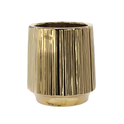 Cache-pot en céramique doré à rayures 32 × 32 × 35,5 cm
