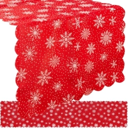 Long Chemin de Table de Noël Rouge avec Flocons de Neige Blancs 185 x 35 cm