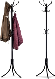 Porte-manteau sur pied avec 16 crochets, métal noir, MODERNHOME
