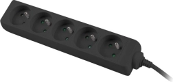 Rallonge 3 m, noire, 5 prises, câble en cuivre
