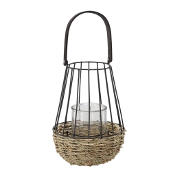 Lanterne en métal noir-brun avec insert en verre 26 × 41 cm