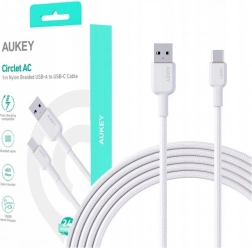 Câble Aukey USB‑C vers USB‑A 1 m 60 W PD avec gaine en nylon blanc