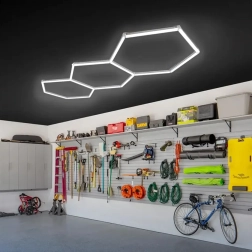 Panneau plafond LED hexagonal 247 × 98 cm, 125 W, 6500K pour garage, atelier et intérieur