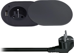 Prise encastrable Solight 230 V avec USB-A et USB-C 20 W PD avec couvercle coulissant, 2 m, noir mat