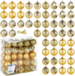 Boules de Noël incassables dorées 6 cm, lot de 50 pièces
