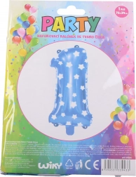 Ballon chiffre 1 bleu avec étoiles