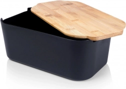 Boîte à pain avec couvercle et planche en bambou, noir 33 × 18,5 × 12 cm