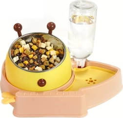 Gamelle 2-en-1 pour chiens et chats avec bol anti-glouton et distributeur d'eau automatique – rose