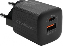 Chargeur secteur QOLTEC 35 W GaN Ultra, 1× USB‑C PD + 1× USB‑A, noir