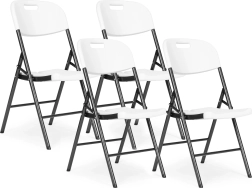 Ensemble de 4 chaises pliantes ModernHome - métal, HDPE, blanc