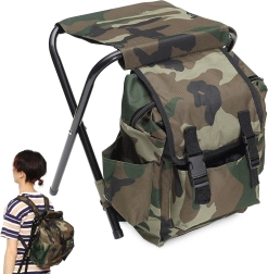 Chaise de pêche pliante avec sac à dos 3-en-1, camouflage