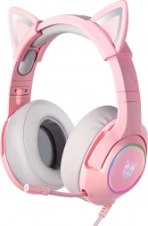 Casque de jeu rose avec oreilles de chat et micro