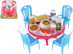 Ensemble de salle à manger pour jeu avec table, chaises et aliments