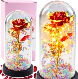Rose rouge éternelle sous cloche en verre avec éclairage LED