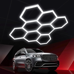 Éclairage LED hexagonal en panneaux 257 × 244 cm, 280 W, 6500K – pour garage, atelier et maison