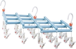 Étendoir à linge pliable avec pinces, 19 pinces, bleu clair