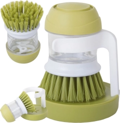 Brosse vaisselle avec distributeur et support égouttoir – Vert
