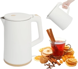 Bouilloire électrique de voyage sans fil 1,7 l 1500 W avec base rotative – blanche