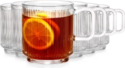Mugs en verre à anse 350 ml, lot de 6, verre nervuré Vilde